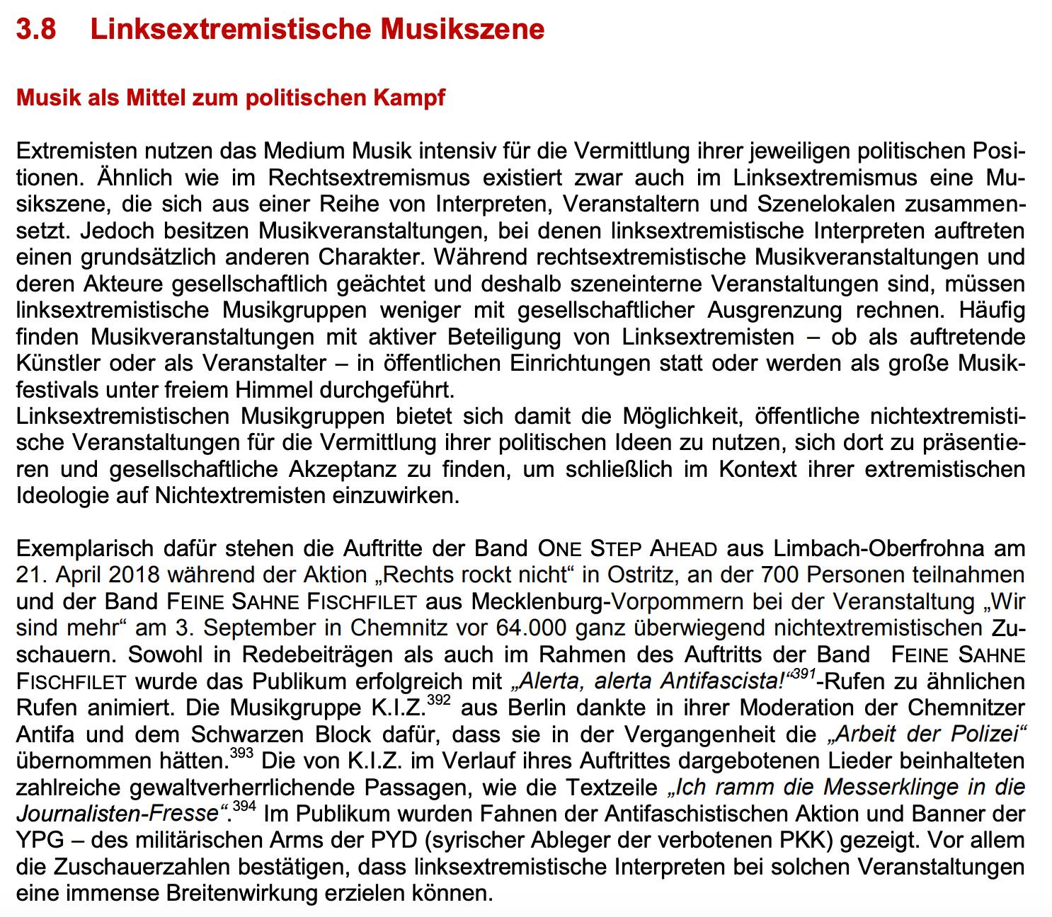 Auszug aus dem sächsischen Verfassungschutzbericht 2018
